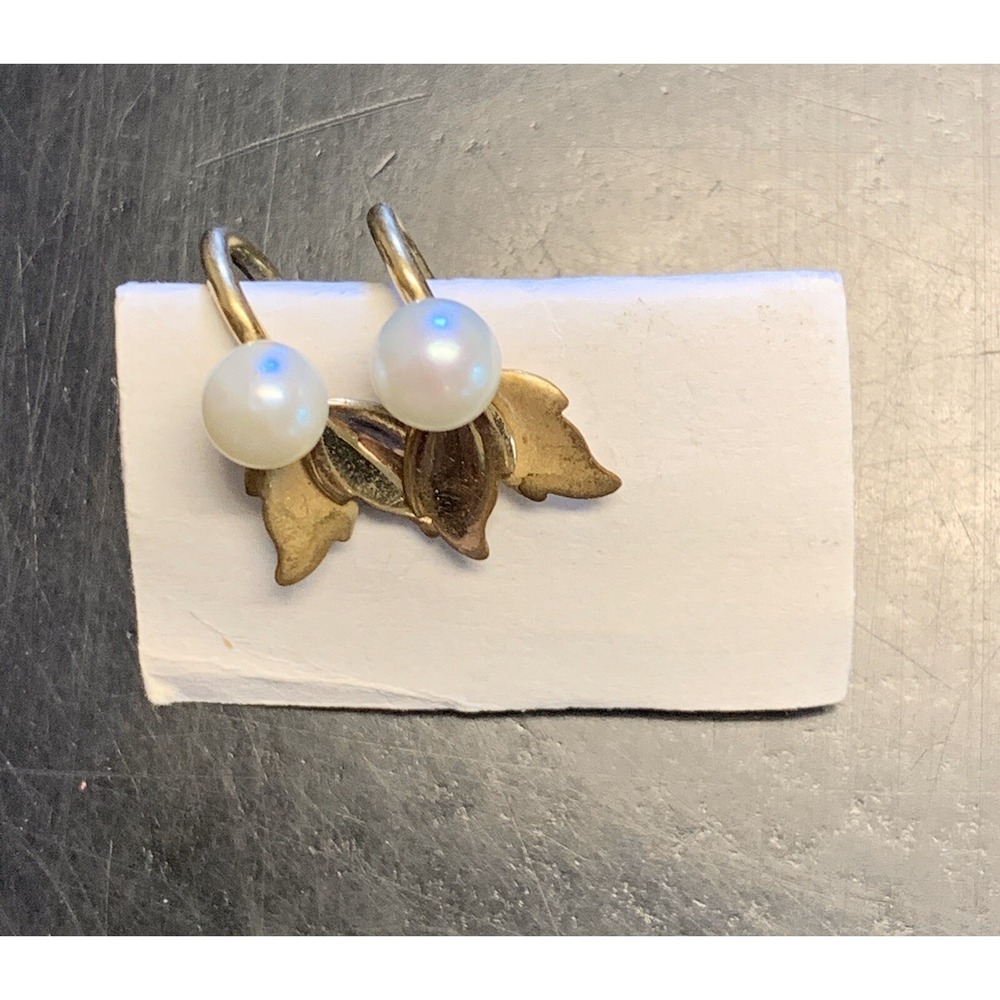 Vintage 14k‎ Gold Filled Screwback Real Pearl Earrings-Designer
